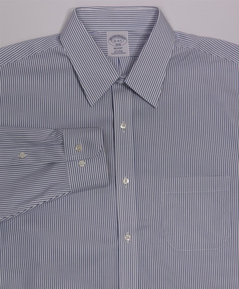 Brooks Brothers Regent Non-Iron Blue White Striped Cotton Dress Shirt 16-34/35
